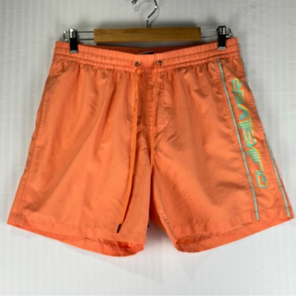 Quicksilver Swim Shorts Men’s Size Medium Muted Neon Orange Retro Fit 90s Inspo - Picture 2 of 6